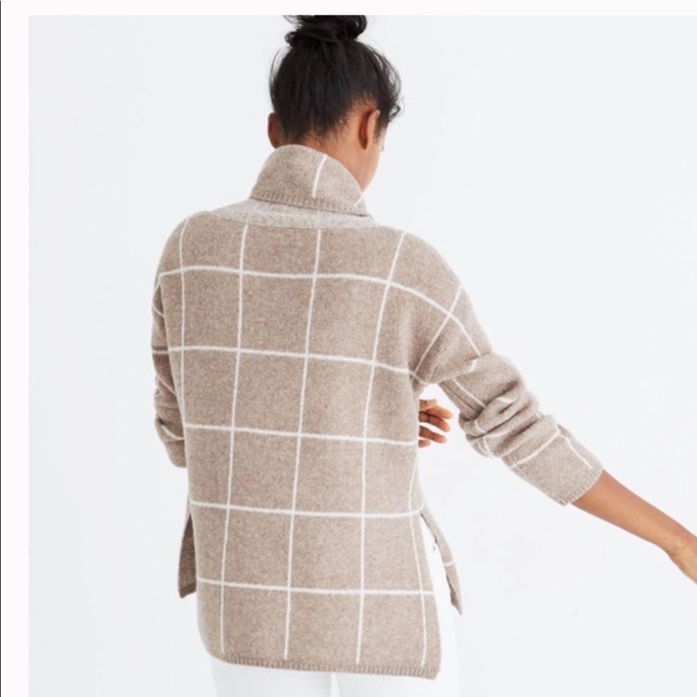 Madewell Beige Windowpane Turtleneck Sweater
